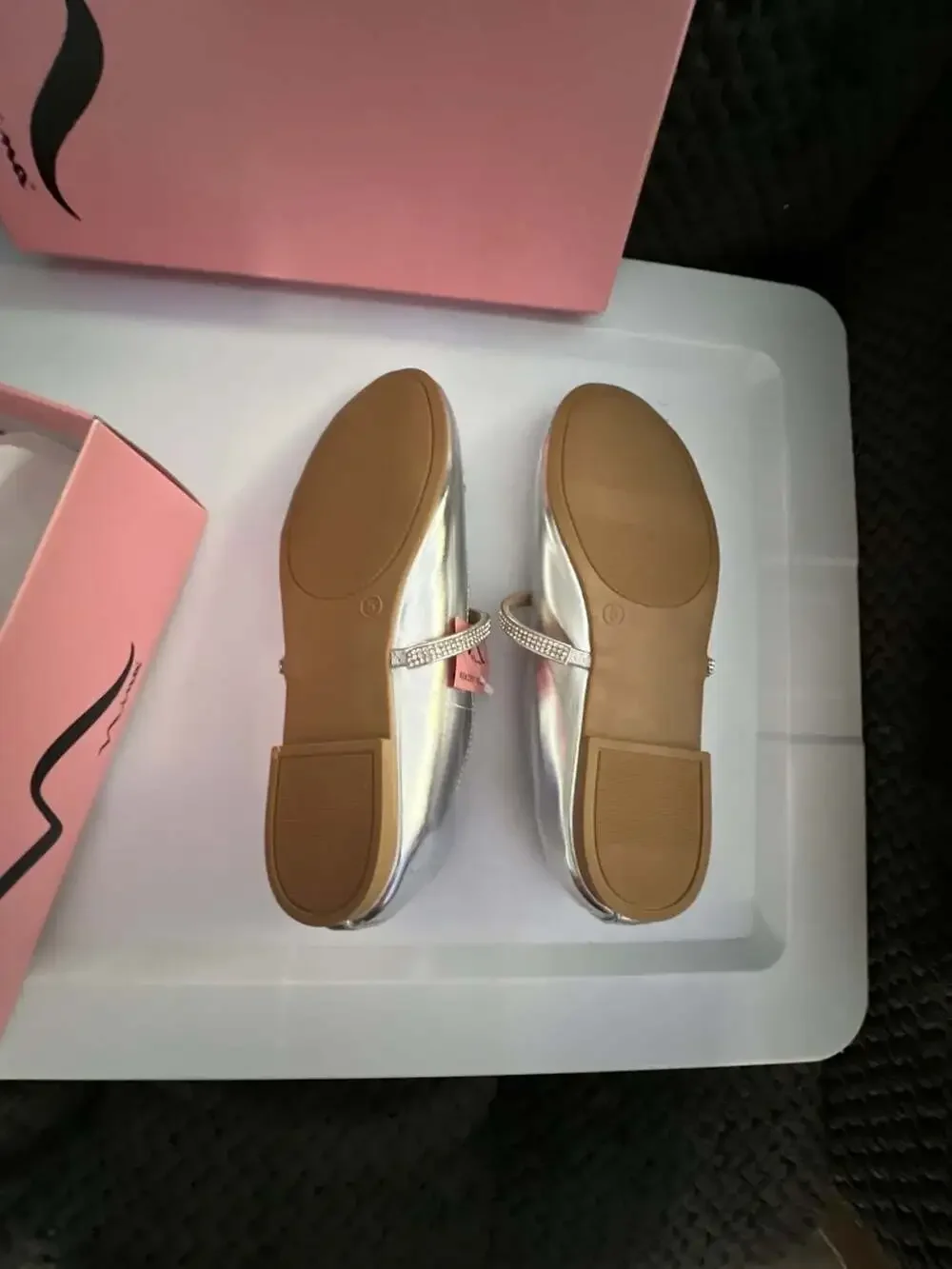 Nina Girls Diaz Silver Metallic Ballet Flats with Rhinestone Heart and Strap